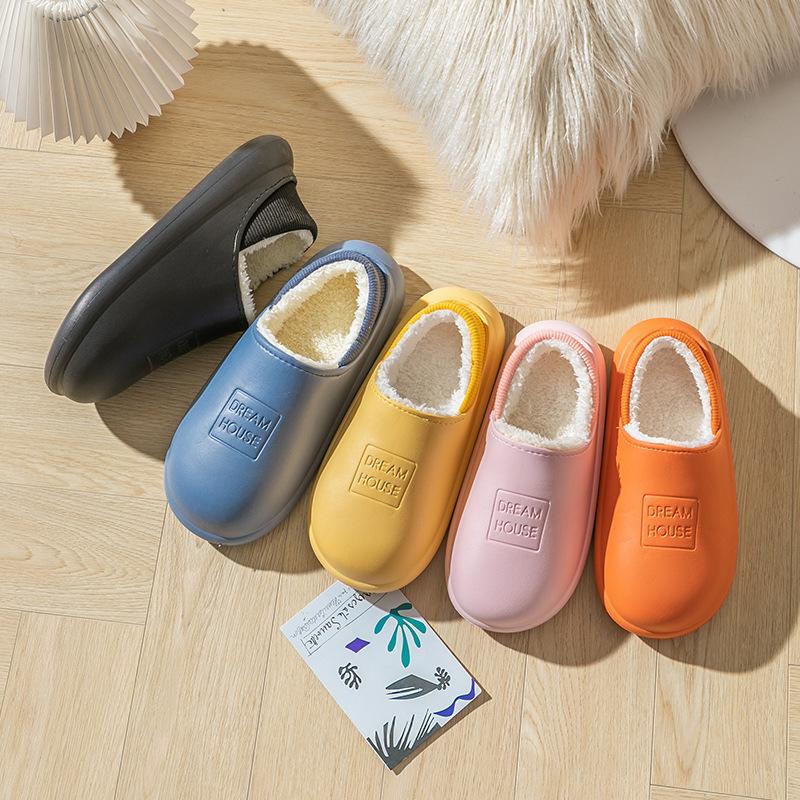 Waterproof Cotton Slippers Women's Autumn and Winter Bags Follow Home Non-slip Household Warm Thick-soled Confinement Postpartum Cotton Shoes
