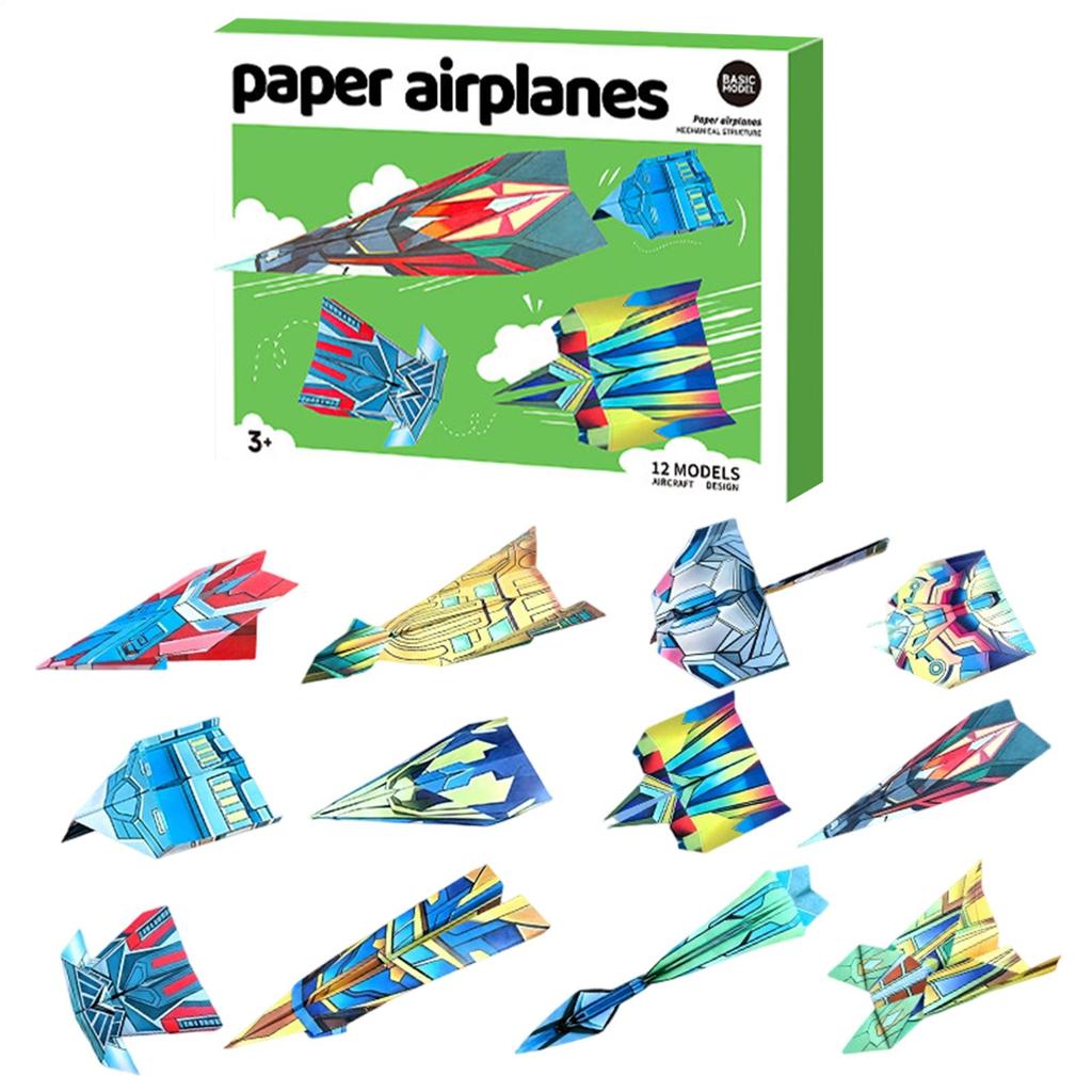 DIY Paper Airplane Book Airplane Toys with 12 Patterns Colored Paper Art Projects Toys for Kids Boys Girls Adults Classroom