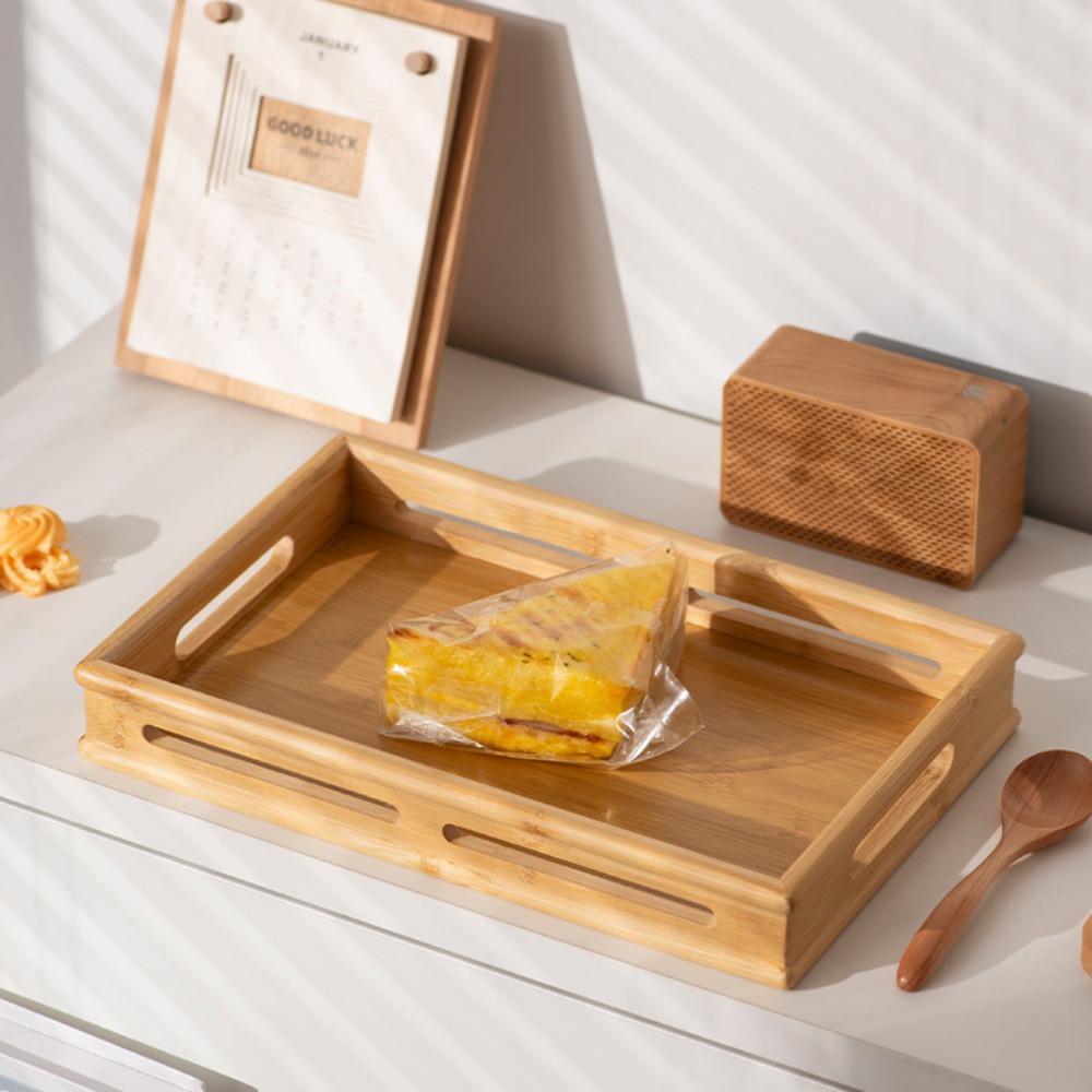 Bamboo Serving Tray with Handle Breakfast Tray Retro Food Tray  for Food Drinks Storage