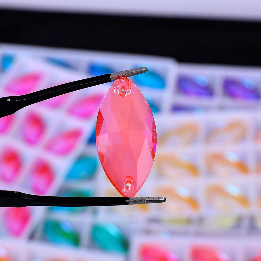 Neon Fluorescent Horse Eye Hand Sewn Drill, Glass Rhinestone Flat Buckle Diy Accessories Clothing Wedding Materials Accessories