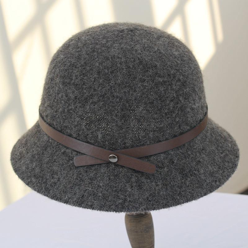 Wool Hat Women's Autumn and Winter Fashion Versatile Belt Plain Basin Hat Small Edge Dome Short Brim Bucket Hat Women
