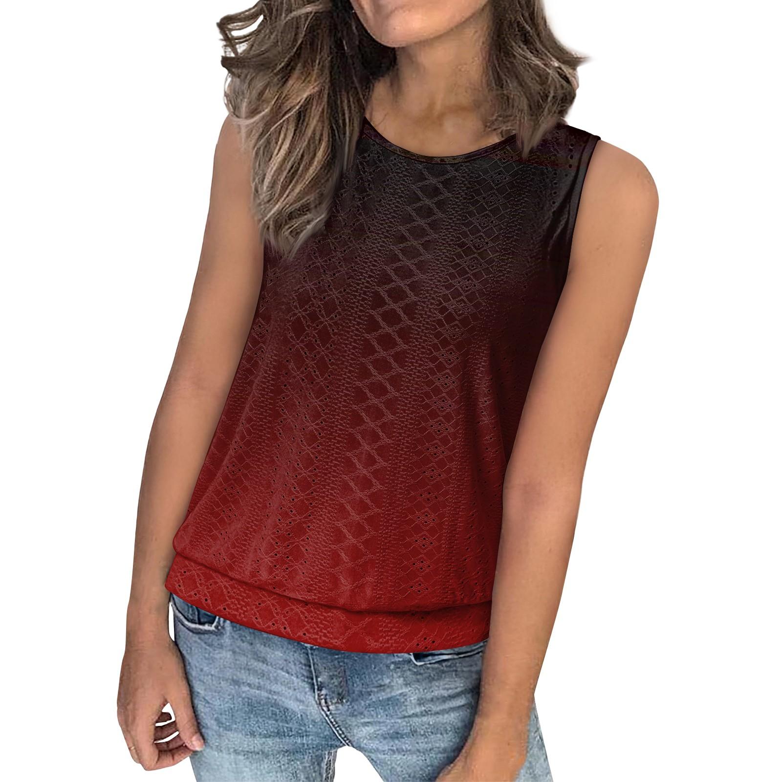 

Женский свободный модный повседневный градиентный принт с круглым вырезом без рукавов летний жилет XL винный