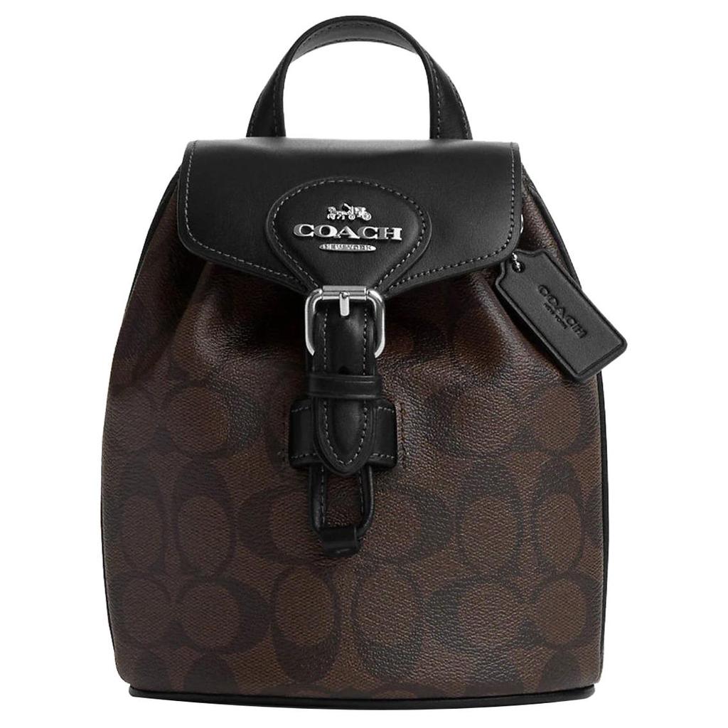 COACH Amelia Canvas With Smooth Leather Backpack Small Women's Black & Brown CL458-SVBRB