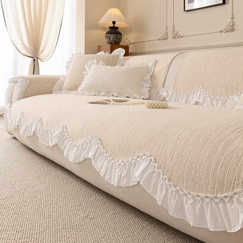 French Chenier Sofa Cushion with Skirt Edge High-End Thick Solid Non-Slip Sofa Cover for Living Room Cozy Easy-Care Couch Covers