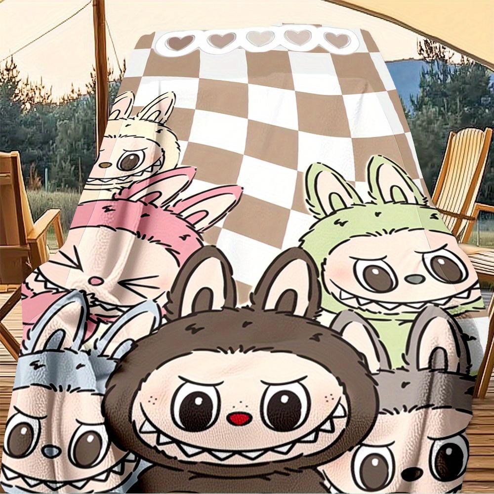 1pc LABUBU, Cute, Cartoon Digital Printed Flannel Blanket, Super Soft Plush Fleece Bed Cover, Multipurpose Four Season Blanket for Sofa, Bed
