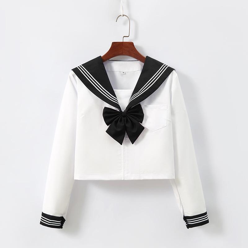 After-Sales Black Collar White JK Sailor Suit Set with Pleated Skirt