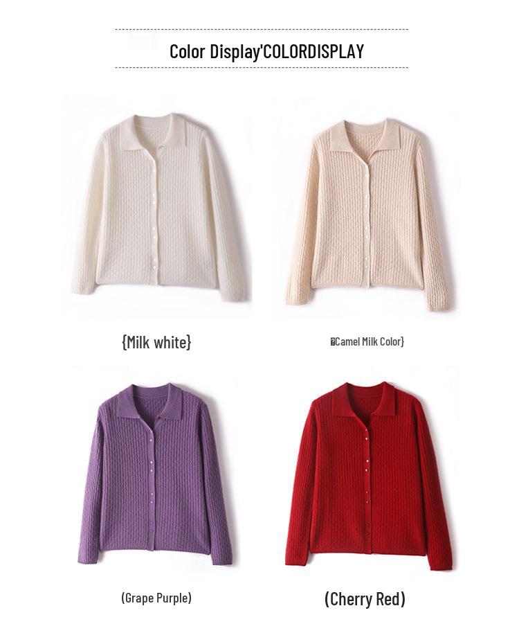 Women's Polo Neck Cashmere Sweater Cardigan - Autumn/Winter Fashionable, Versatile, Warm Knitwear.