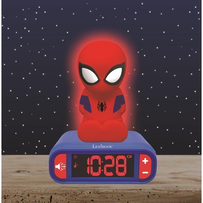 LEXIBOOK - Réveil veilleuse Spiderman - Sons et mélodies, écran LCD rétro-éclairé et lumineux - Bleu, Rouge
