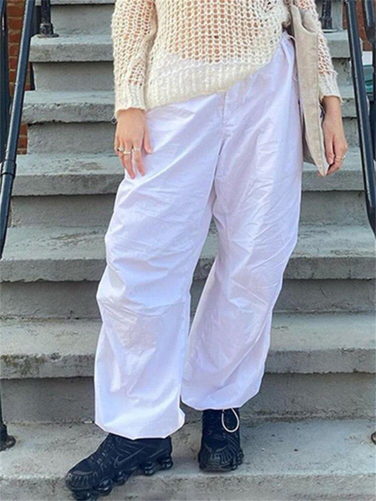 Women Casual Baggy Wide Leg Sweatpants Fashion Vintage Chic Solid Drawstring Trousers Y2K Loose Streetwear Joggers Cargo Pants