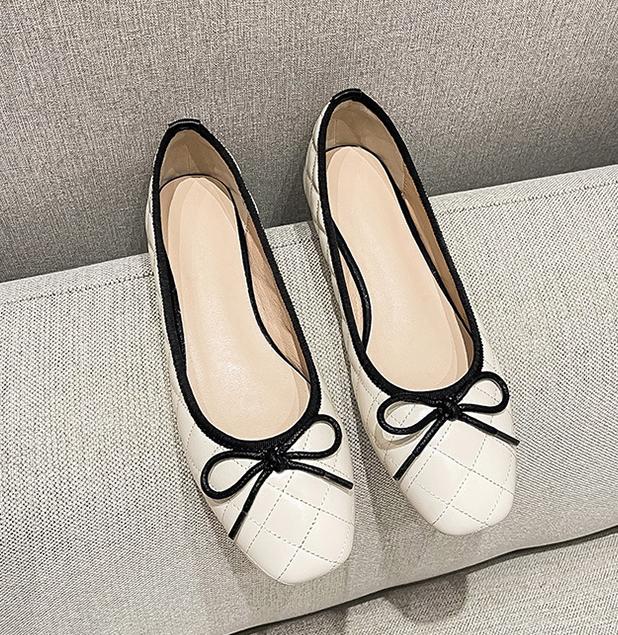 Designer Square Toe Bowtie Flats Damen Gesteppte Schuhe Colorblock Slipper Mujer Roll-Up Ballerinas Damen Bürokleid Mokassins