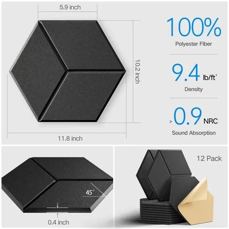 12 Pack Acoustic Panels Self-Adhesive Soundproof Wall Panels Quick-Recovery Sound Proof Foam Panels High Density