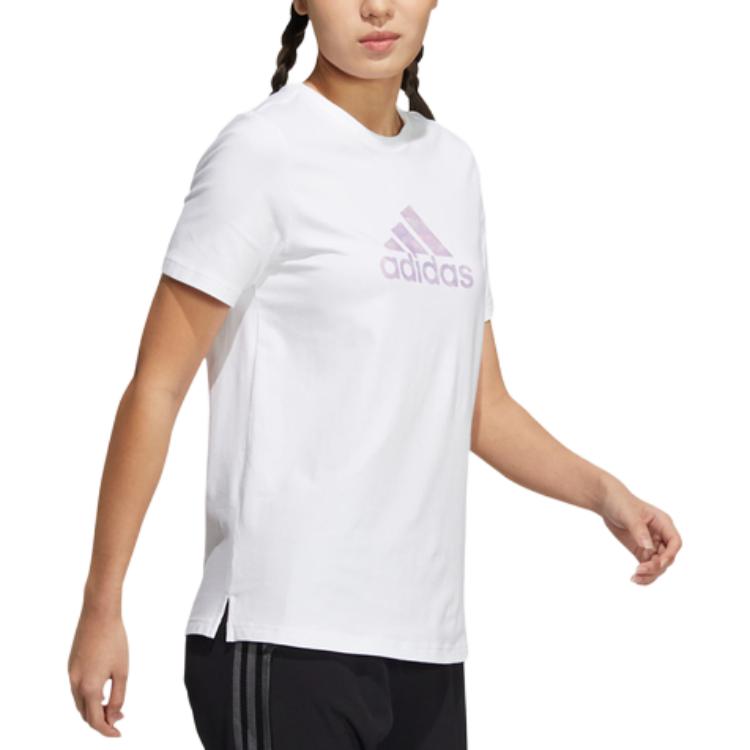 Adidas Printed Logo Cotton Crew Neck T-Shirt Women Tops White HM7045