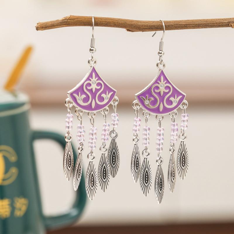 Classical Ethnic Drop Glaze Geometric Earrings for Women Vintage Texture Beaded Dangle Earring Daily Vacation Jewelry