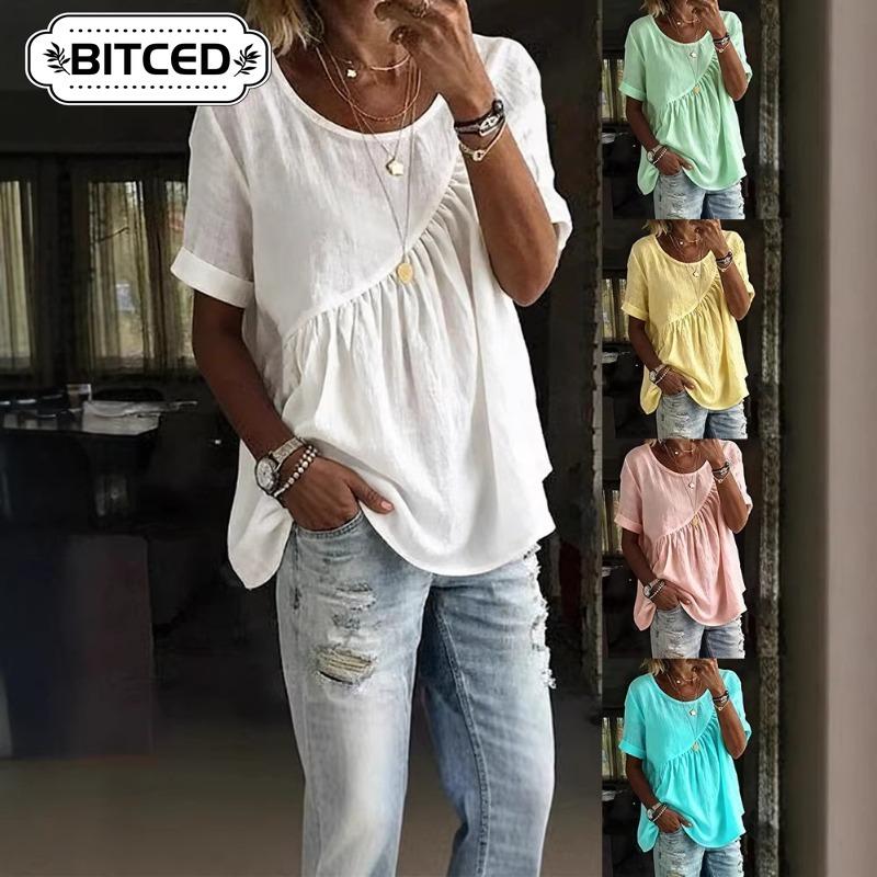 BITCED Moda Feminina Casual Estampa Lisa Manga Curta Gola Redonda Blusas & Camisas Design Único