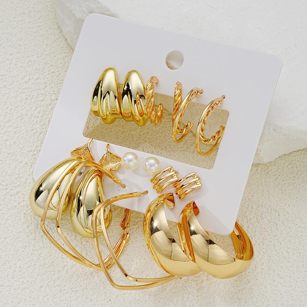 iF ME 9 Piece Geometric Water Drop Pearl Earrings Set Eco Friendly CCB Iron Gold Fashion Jewelry Women Shiny DailyParty Accessory Gift