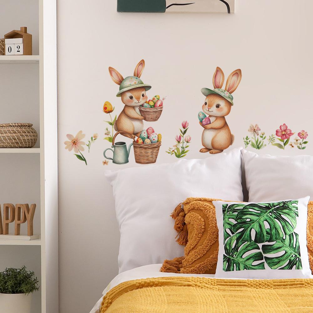 Cartoon Easter Egg Bunny Bedroom Living Room Entrance Home Background Beautification Wall Stickers