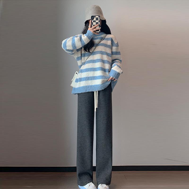 

Women Autumn Winter Velvet Wide Leg Pants Elastic Waist Casual Classic Versatile Straight Trousers S светло-серый