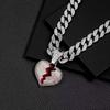 Men's Cuban Chain Hip Hop Necklace with Heart Pendant and Rhinestone Details