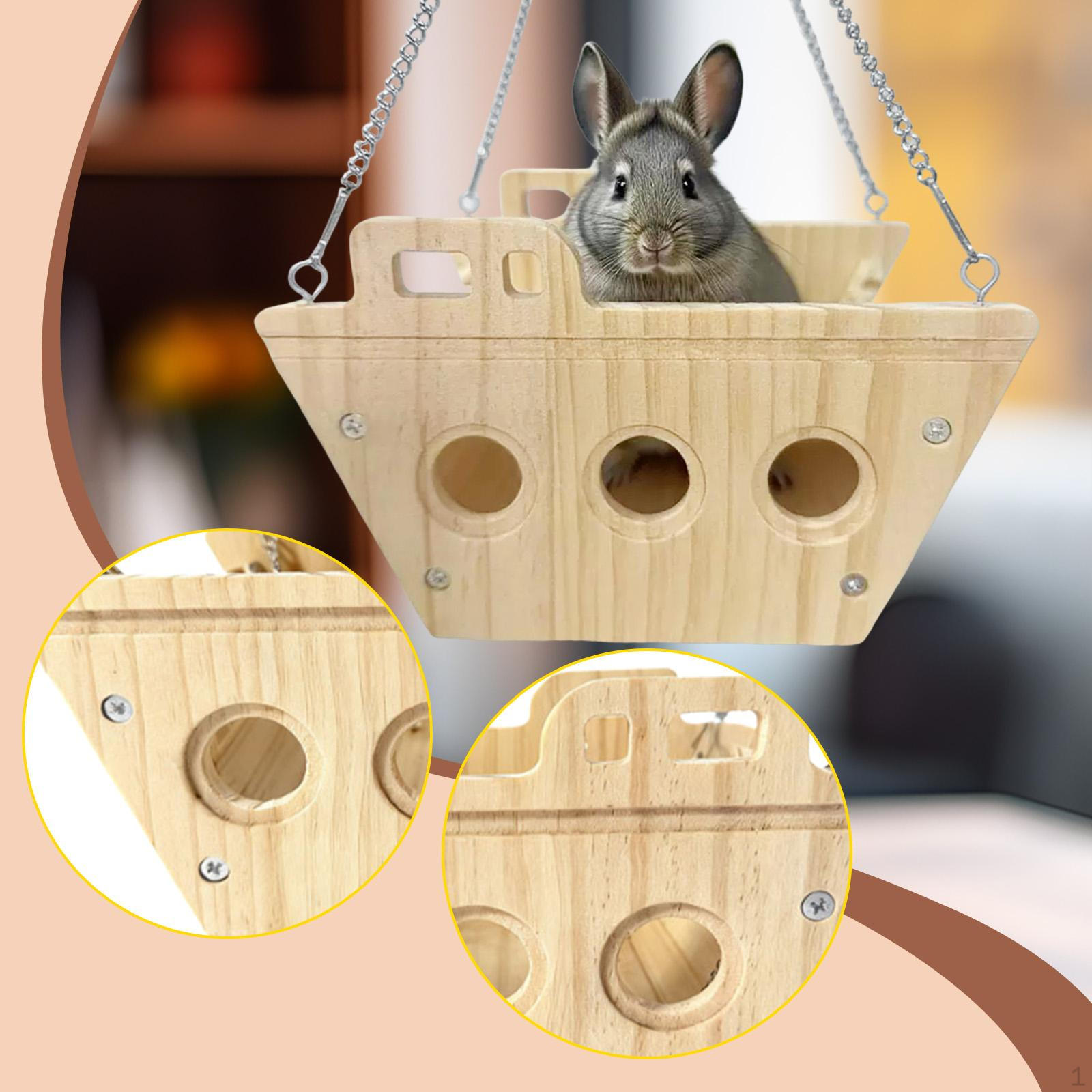 

Hamster Cage Swing Toy Wooden Chinchilla Hammock Fun Sturdy Multifunctional Hanging Decor for