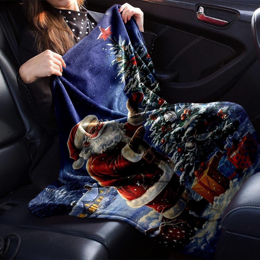 1pc Christmas, Santa Blanket Lightweight Flannel Throw for Sofa Bed Travel Camping Livingroom Office Couch Chair