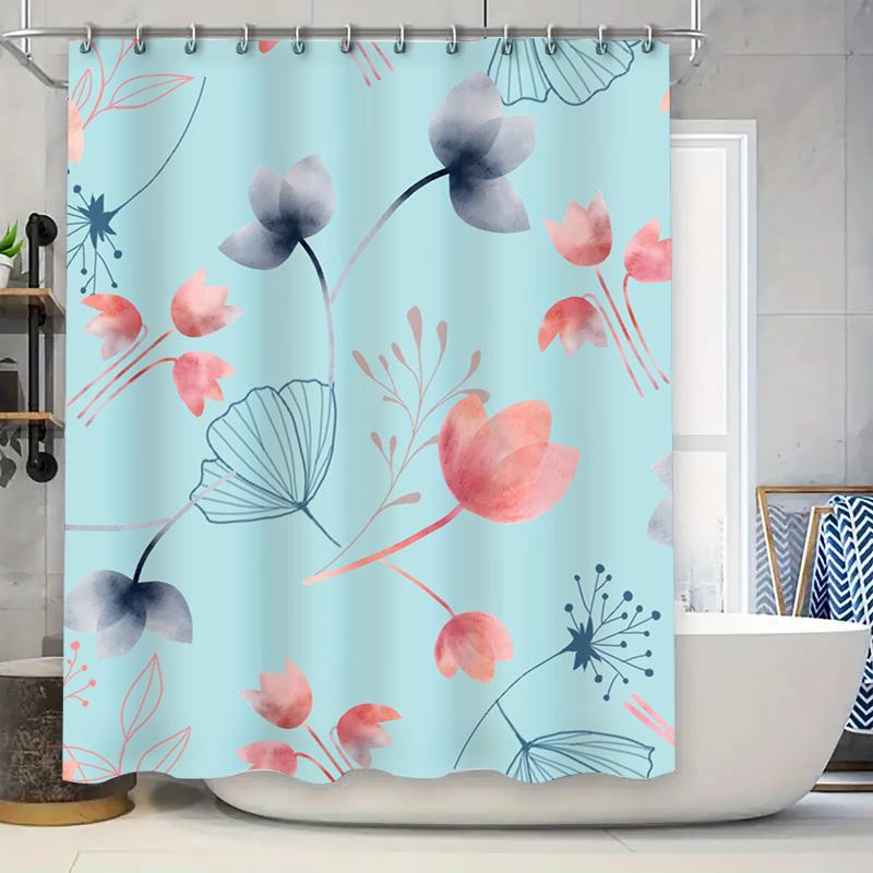 

Watercolor Floral Shower Curtain Pink Blue Tones Decorative Bathroom Window Panel For Home Decor Accessories Size Customizable ( W60H190(CM)-1 Pcs