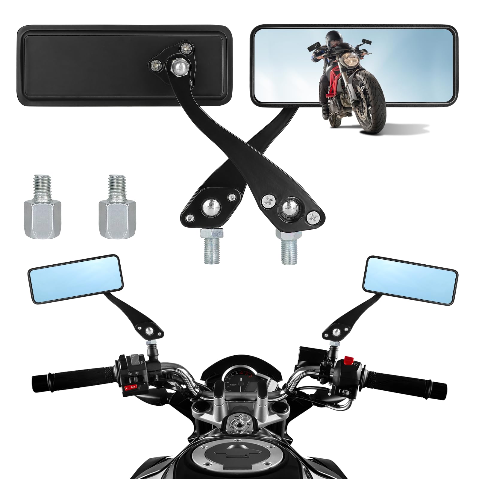

VLOOKEE Motorcycle Mirror, 0.4 inch (10 mm), Left and Right Set, Universal Offroad Mirror, 129.5mm чорний