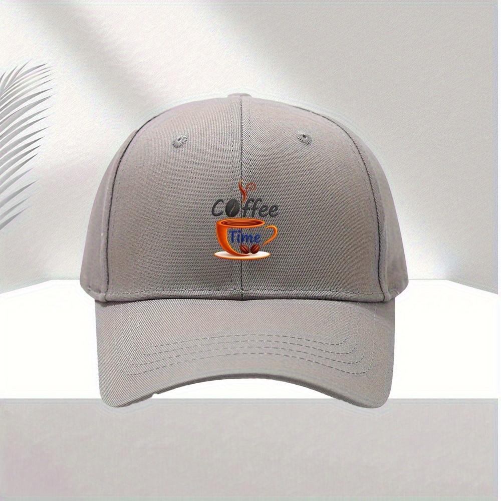 Coffee Time Cup and Beans Print Polyester Trucker Hat Adjustable for Unisex and Women Casual Cap