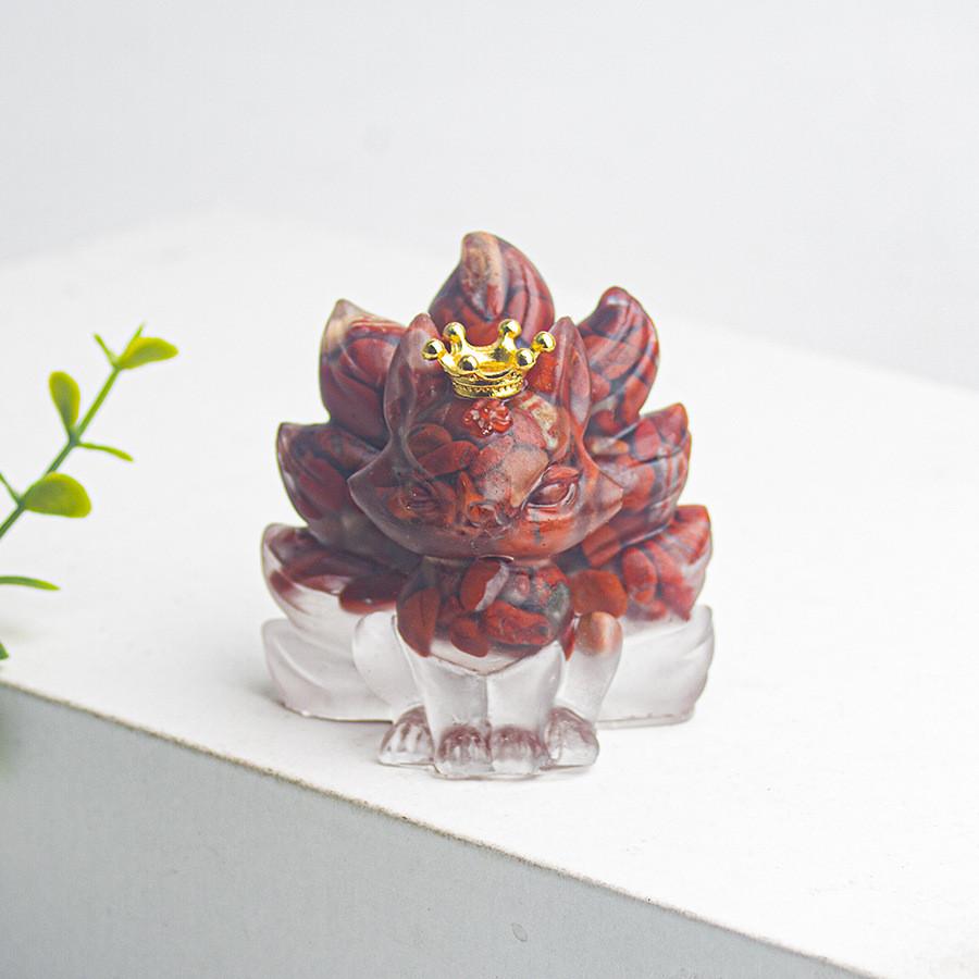 Water Crystal Decorative Figurine With Crown Nine Tails Fox For Modern Desk Display