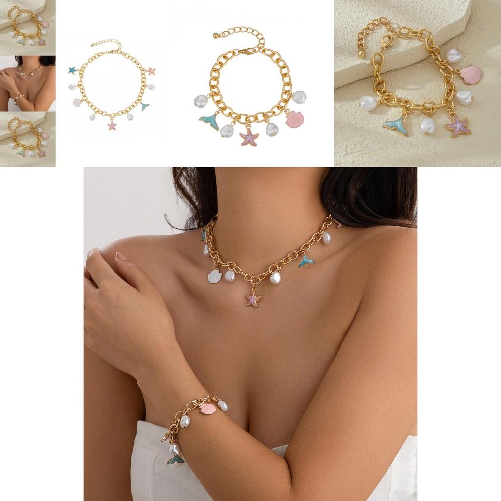 Unique Layered Ocean Inspired Pendant Necklace With Elegant Shell And Starfish Charms