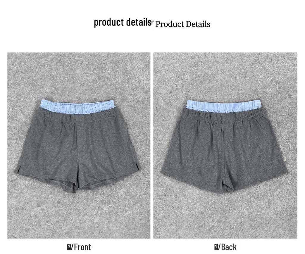 Nanyou Damen Kariert Patchwork Baumwolle Colorblock Lässige Shorts mit Doppelbund-Design