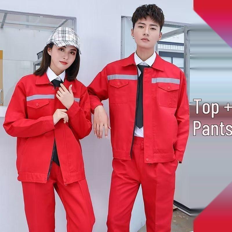 Men's Durable Workwear Set with Reflective Strips - Long Sleeve, Stain-Resistant, Labor Protection, and Professional Uniform for Spring and Autumn.