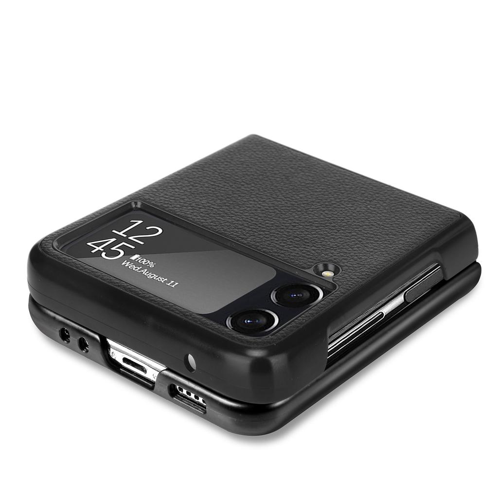 Suitable for Samsung Z FLIP4 Phone Case Galaxy Z Flip 3 5G Folding Protective Cover with Rough Lychee Leather Texture