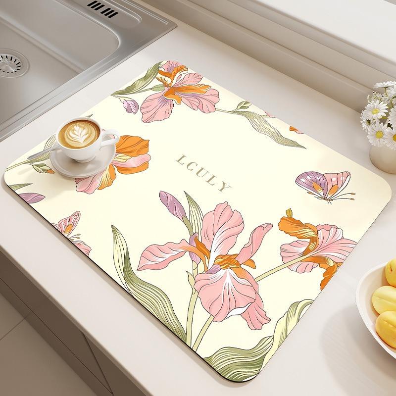 

Цветок Свежий Дренажный Коврик Подставка для Обеденного Стола Кухонная Раковина Водонепроницаемый и Противоскользящий Коврик Коврик для Кофейного Столика 30x40cm