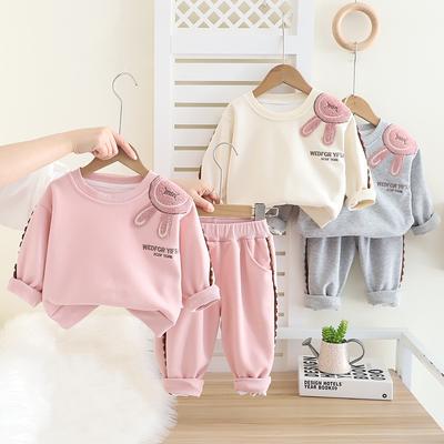Ensemble 2 pièces pour bébé fille, vêtements de printemps pour enfants, tenue coréenne pour enfants, sweat-shirt avec oreilles de lapin mignonnes, pantalons, costumes pour enfants de 1 à 5 ans