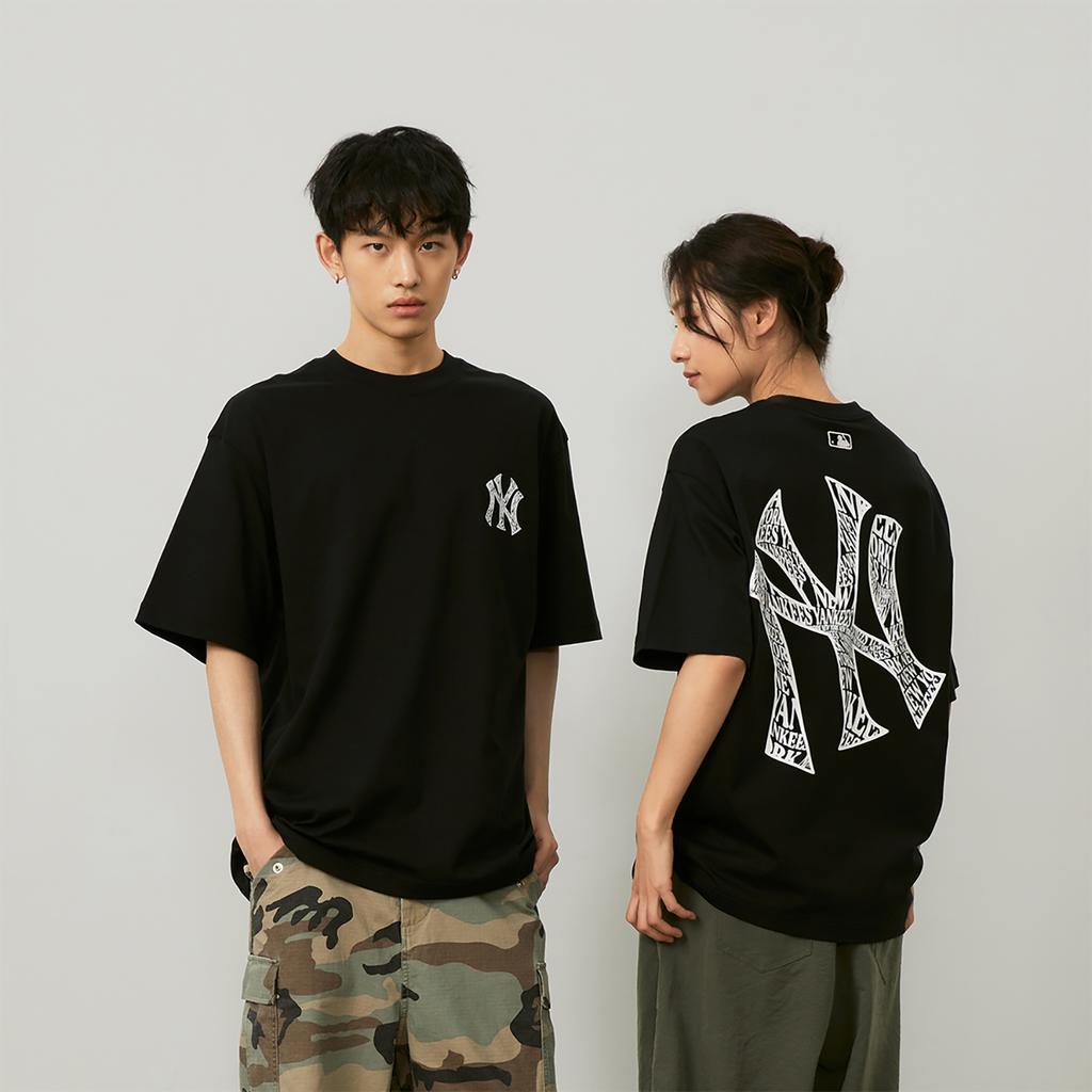 New MLB Base Logo T Shirts Unisex Black 3ATSU0143-50BKS
