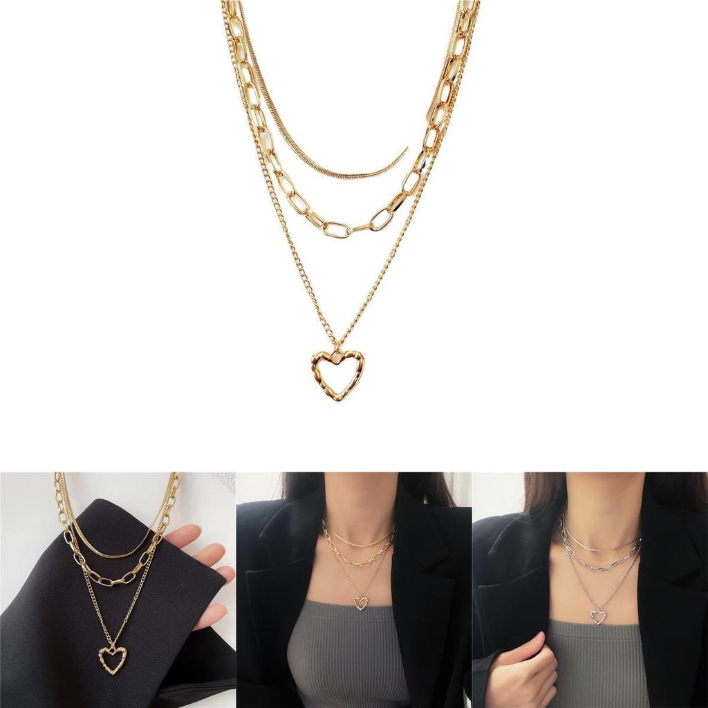 Unique Gold And Silver Heart Angel Wings Layered Necklace For Fashionable Women Style