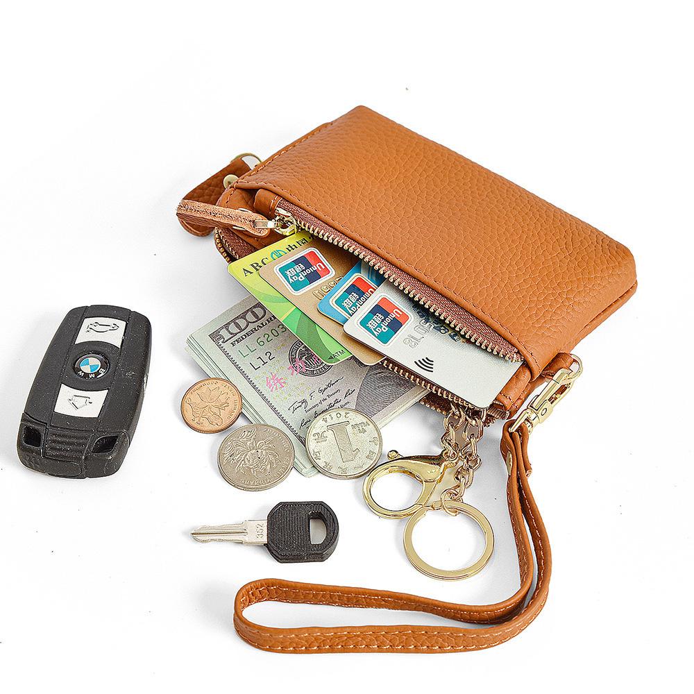 Women's Genuine Leather Coin Purse: Handheld Cowhide Wallet with Multi-Card Slots and Keychain