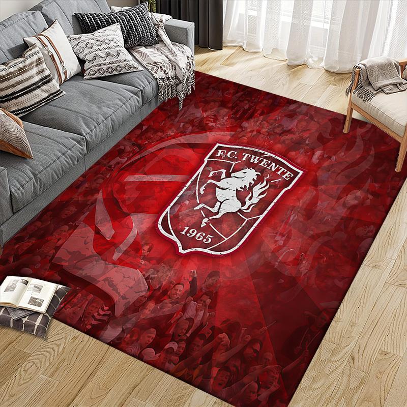 FC Twente Flannel Pattern Square Carpet,Area Rug,Carpet Rug for Living Room Bedroom Sofa Playroom Decor,Non-slip Floor Mat