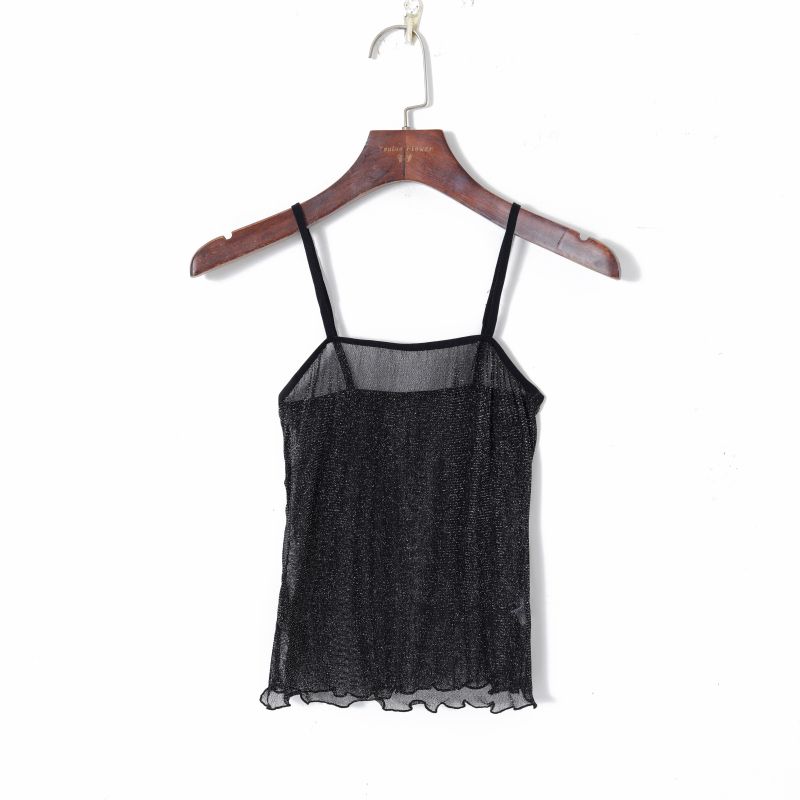 

Bright Silk Lightweight See-through Slim-Fit Stretch Comfortable Halter Top Black All yards