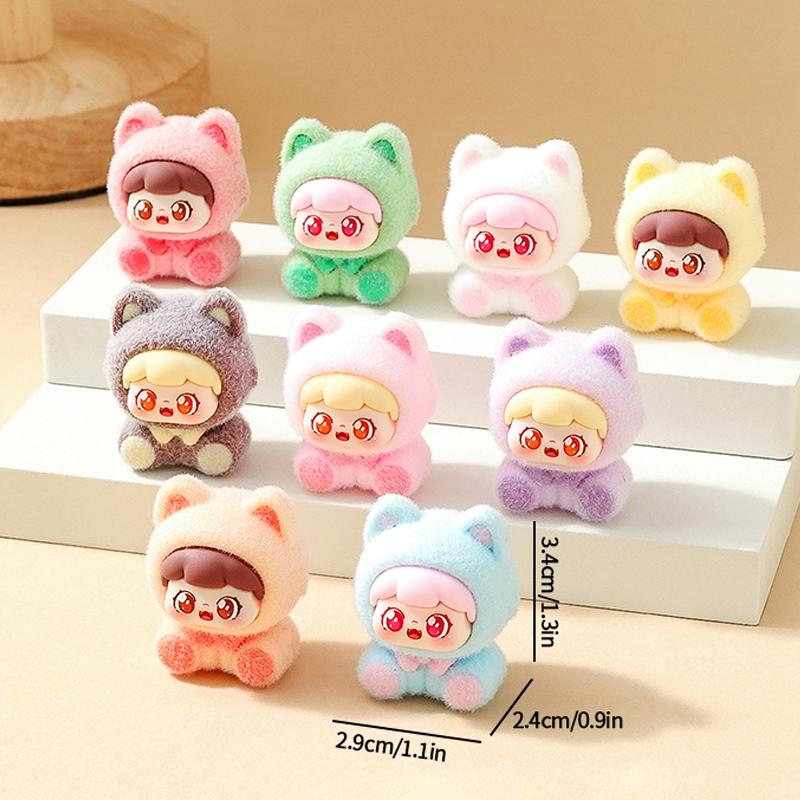 1/2/5/10pcs Trendy Desk Accessorie Mini Cartoon Figures Flocked Doll Ornament Office Accessorie Kawaii Desktop Decor Gifts