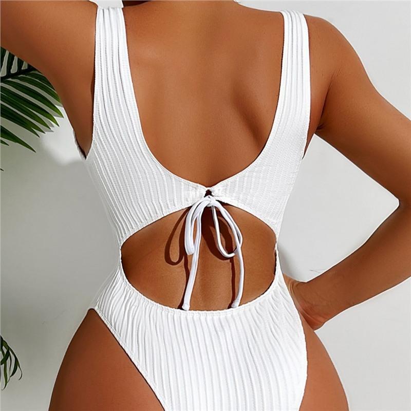 Solid Color One-piece Swimsuit Beach Vacation Monokini Conservative Bikini Slim Backless Swimsuit