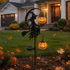 Unique Halloween Yard Lights Solar Powered Witch Pumpkin Ground Stake Light, Metal Broom Moon Party Lawn Decor Statue Outdoor Sculpture for