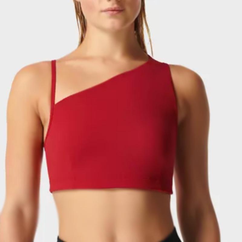 Women's Sleeveless Asymmetrical Yoga Top with Chest Pad – High-End Design for Sports, Fitness, and Running