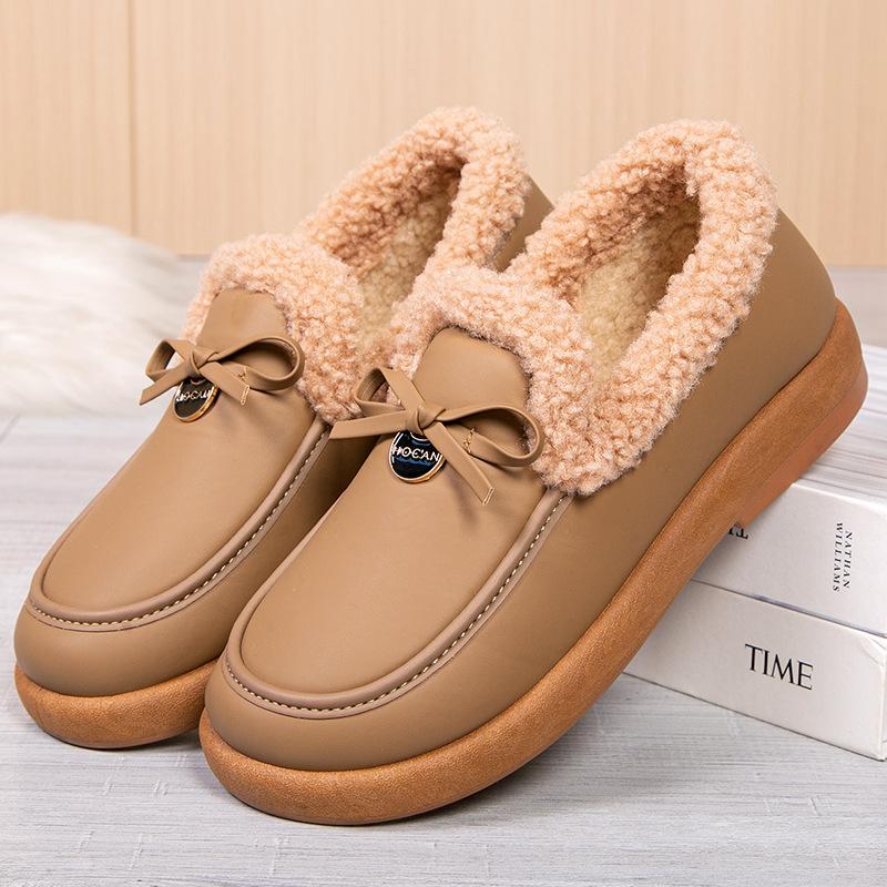 

Женские повседневные зимние мокасины на платформе с подкладкой из искусственного меха, нескользящие прогулочные туфли из искусственной кожи, тапочки для женщин, теплые уличные ботильоны 41