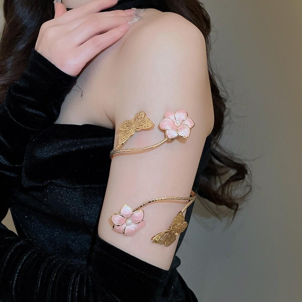 Twist Line Cuff Bangle for Women Pearl Bohemian Bracelet Fashion Flower Butterfly Arm Cuff Summer