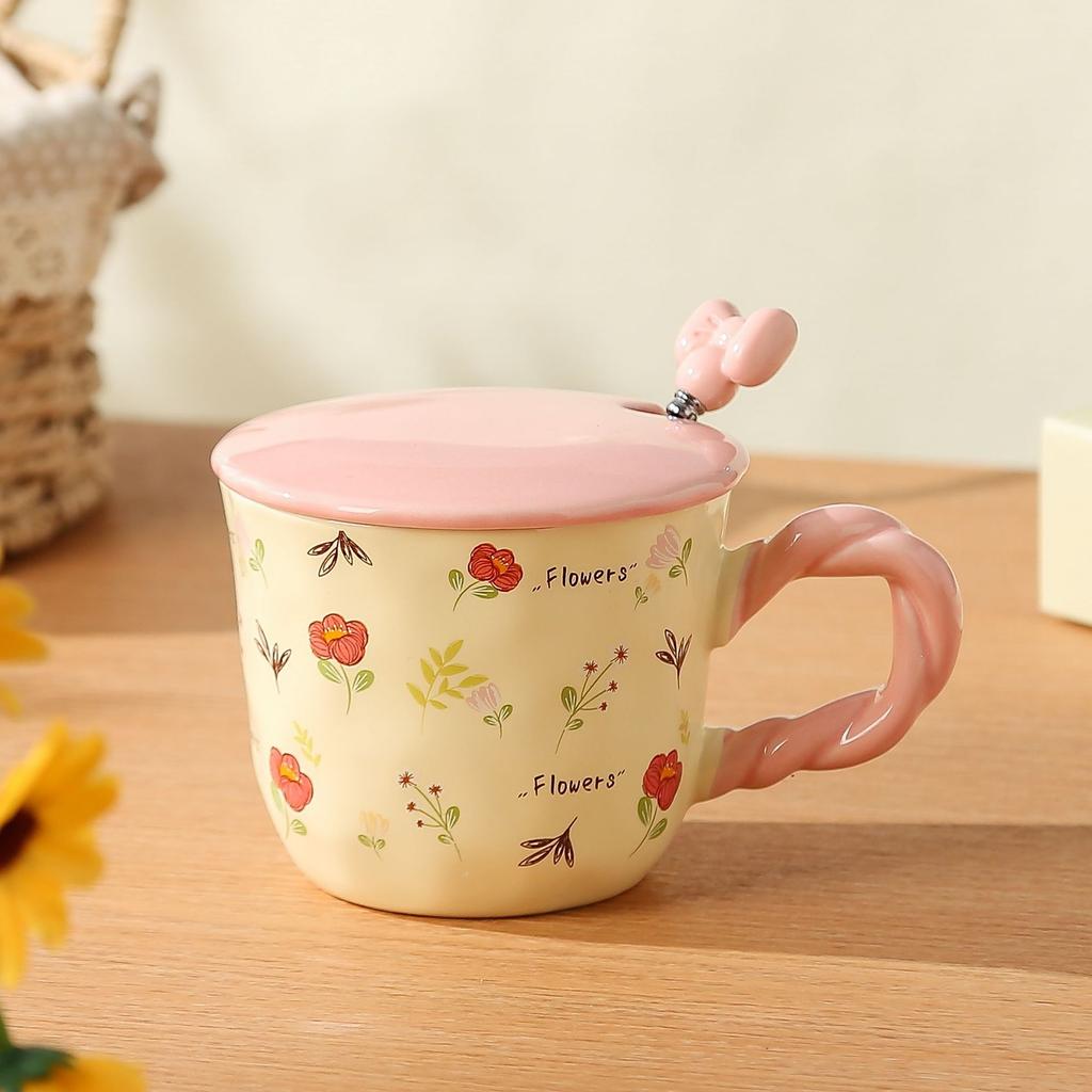 Small fresh ceramic cup with lid spoon mug holiday gift cup household coffee cup souvenir gift box water cup