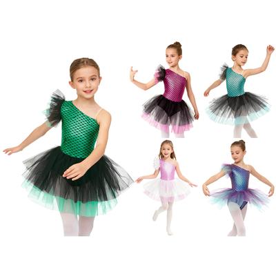 Lány Balerina Tüll Szoknyás Ruha Egyvállú Ujjatlan Sellő Halpikkely Mintás Camisole Tornadressz Halloween Táncos Jelmez