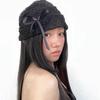 Women's Cute Black Bowknot Beanie Versatile Korean Style Elastic Head Wrap Lace Hat Fashionable Summer Face Slimming Cap