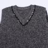 Kaslead New Women clothes Western Style Simple and Versatile Sequined Neckline Decoration Knit vest