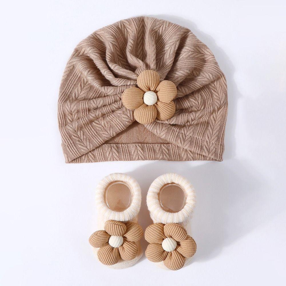 Elastic Infant Turban Hat Socks Set Soft Cotton Hat Sock Set Baby Headscarf Hat  Newborn Supplies